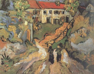 Vincent Van Gogh Village Street and Step in Auvers with Two Figures (nn04) Sweden oil painting art